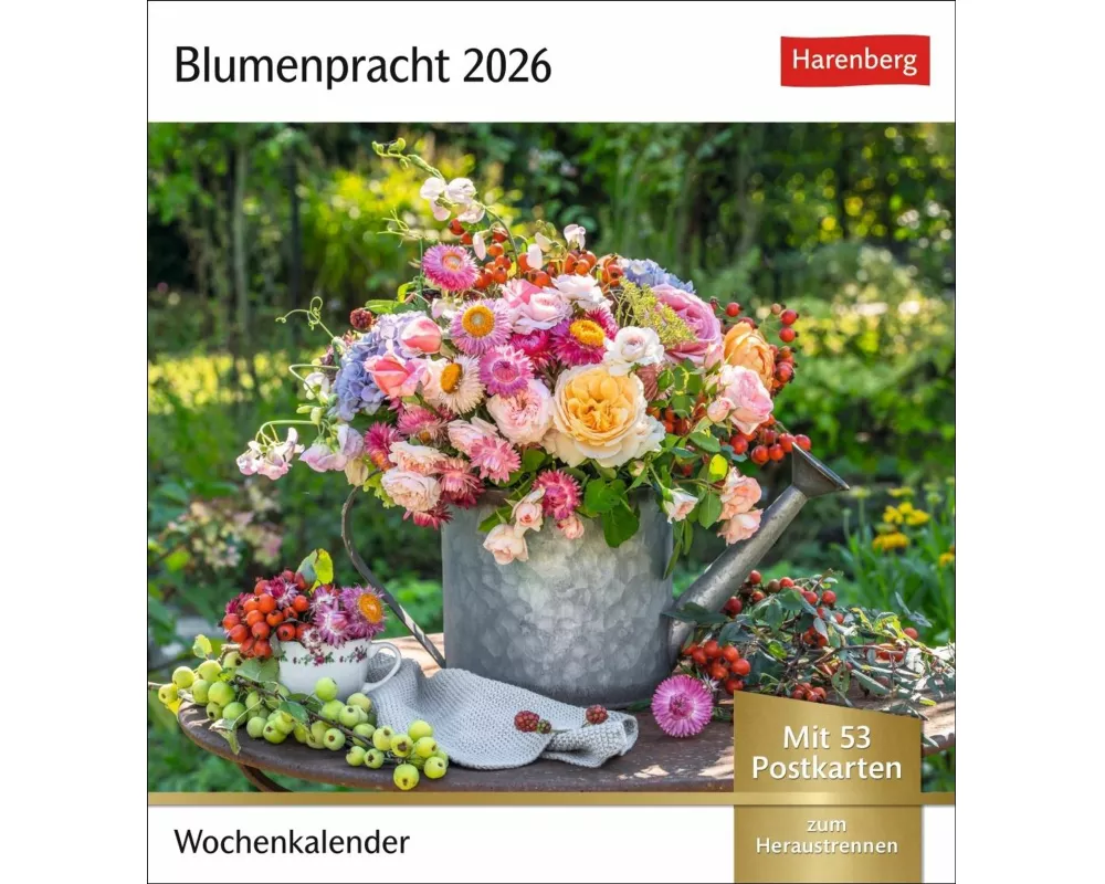 Blumenpracht Postkartenkalender 2026 - Wochenkalender mit 53 Postkarten