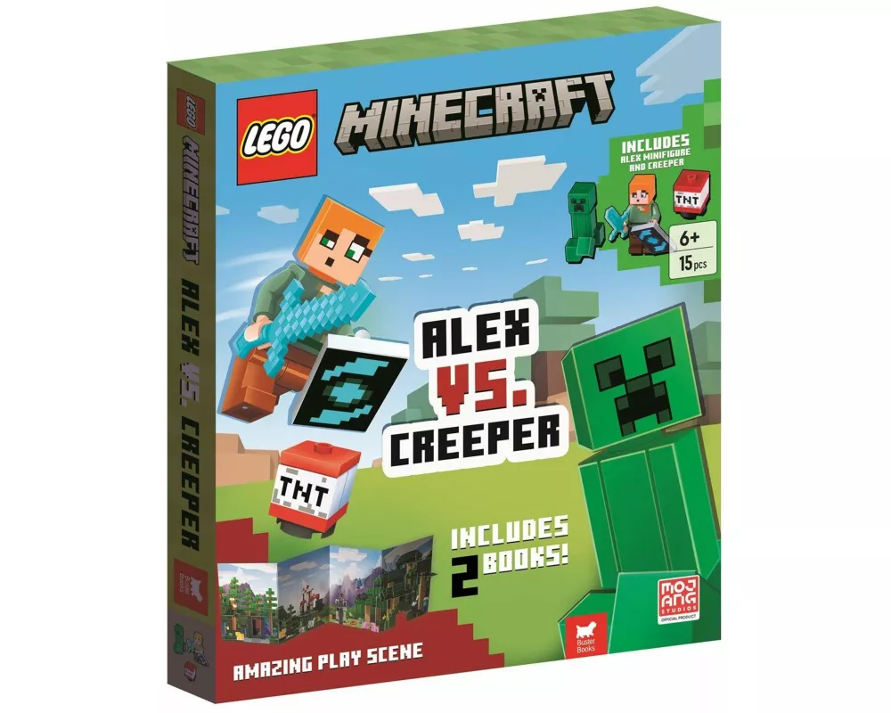LEGO Minecraft: Alex vs. Creeper (with Alex minifigure, Creeper minibuild, LEGO pieces, 2 books and fold-out play scene)