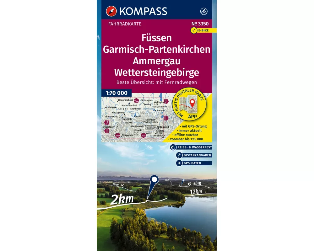 KOMPASS Fahrradkarte 3350 Füssen, Garmisch-Partenkirchen, Ammergau, Wettersteingebirge 1:70.000