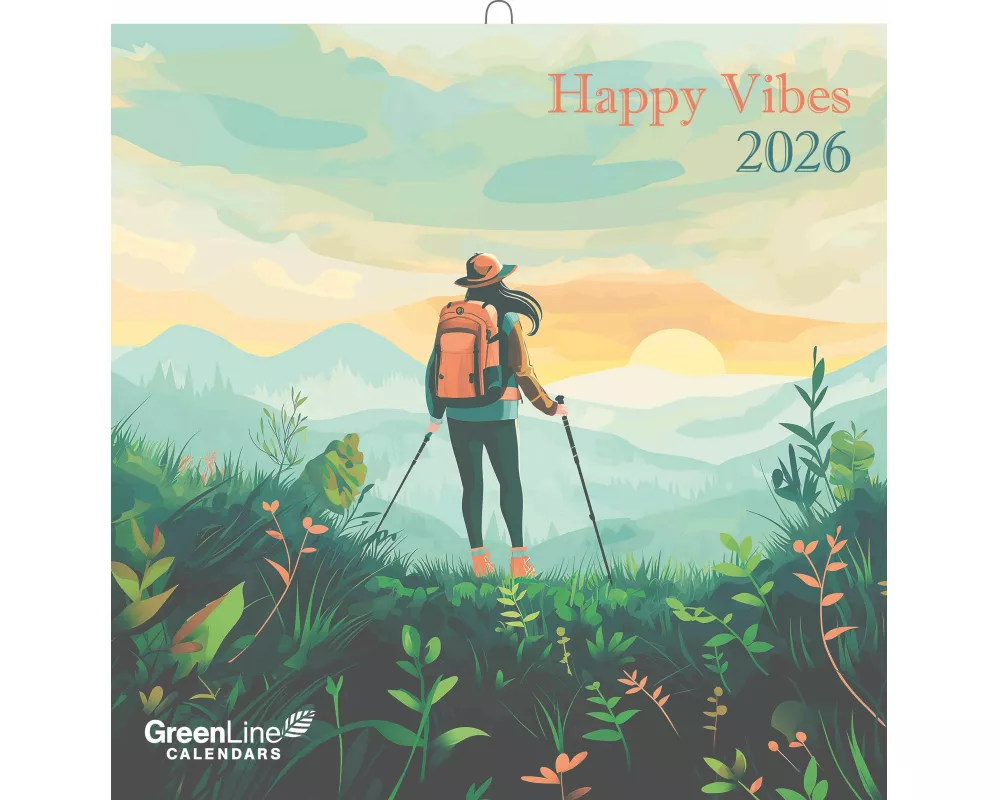 GreenLine - Happy Vibes 2026 – Wandkalender 30x30 (30x60 geöffnet), Broschürenkalender mit fröhlichen Illustrationen, 6-sprachigem Kalendarium & nachh