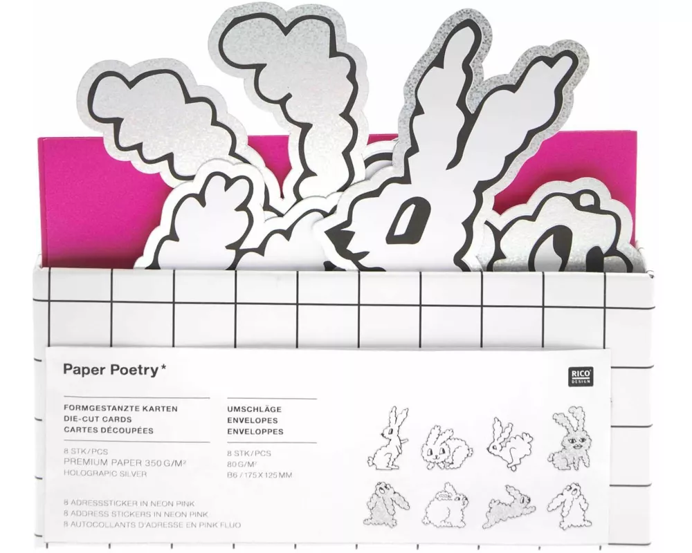 Kartenset Futschikato, formgestanzt, Hasen FSC MIX, 8 Karten, 8 Umschläge