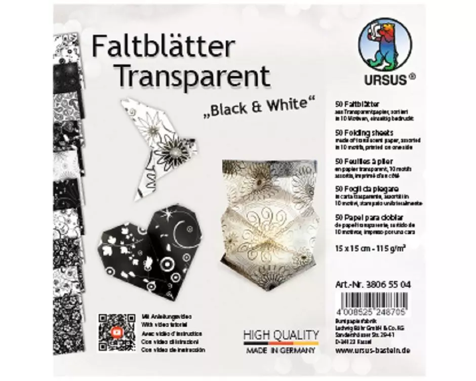 URSUS Faltblätter Black & White 15 x 15 cm, 115 g/m², 50 Blatt