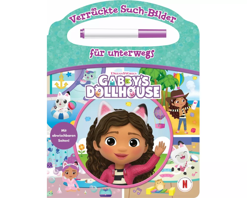 Gabby's Dollhouse - Verrückte Such-Bilder für unterwegs - Wimmelbuch - Pappbilderbuch mit Stift und abwischbaren Seiten ab 3 Jahren