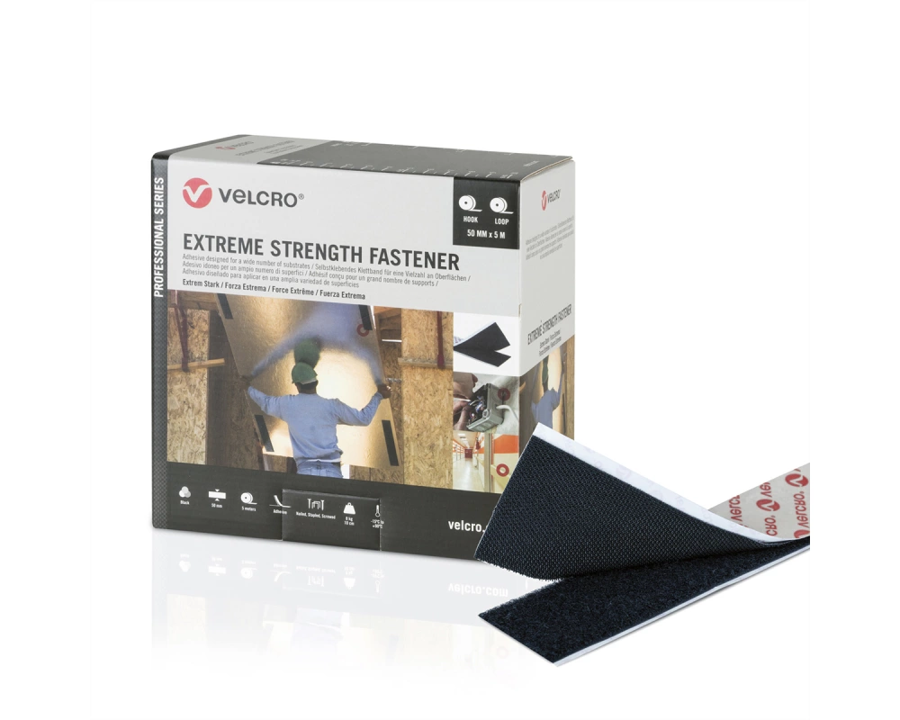 VELCRO Extreme Strength Fastener 5m Hakenband 5m Flauschband, Haken & Flausch 50mm schwarz