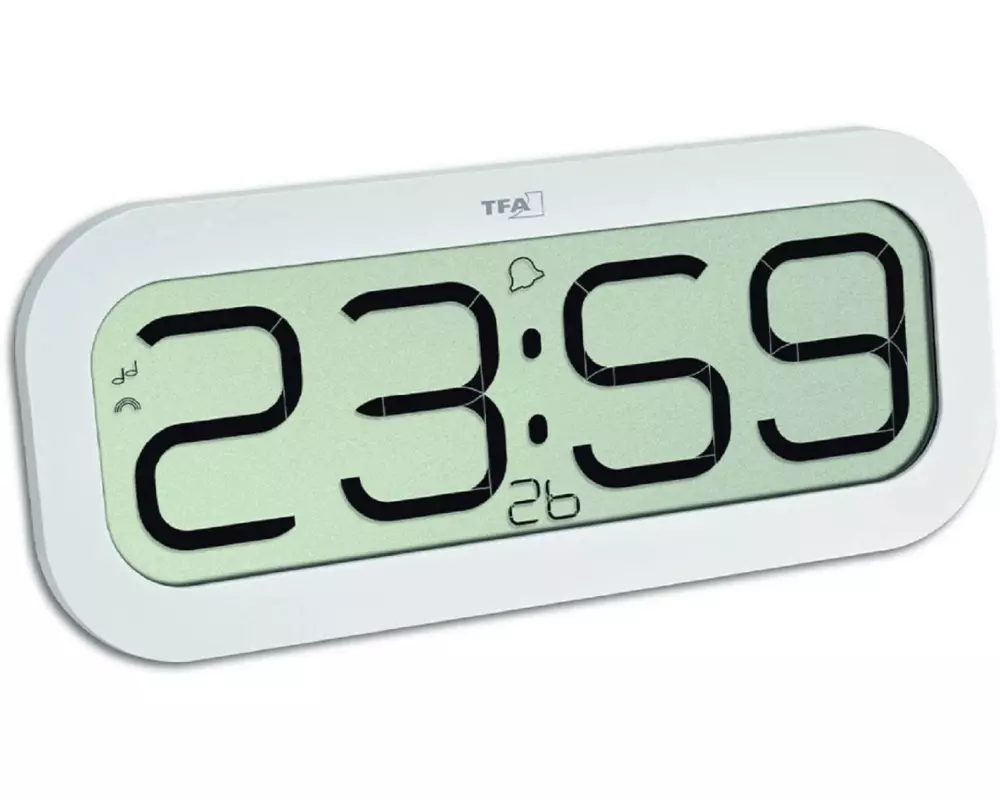 TFA Dostmann Funk-Wanduhr Digital Bimbam Weiss