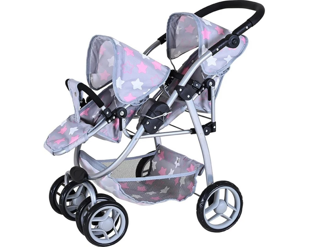 Knorrtoys Zwillingspuppenwagen Milo Star Grey Pink
