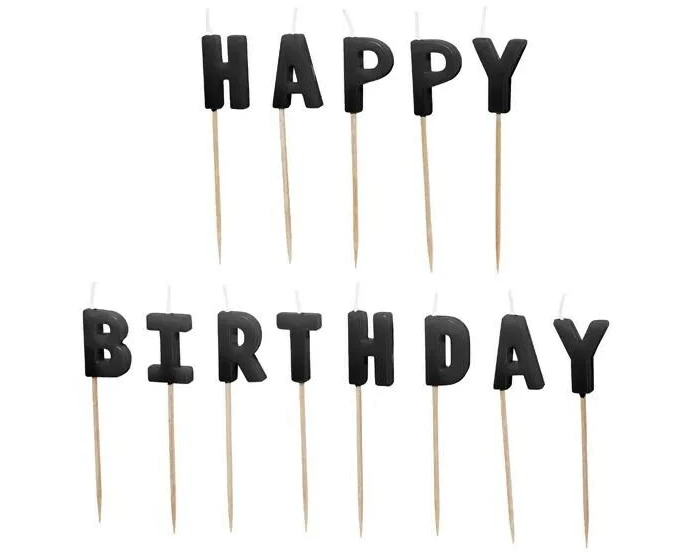 Partydeco PartyDeco Geburtstagskerzen Happy Birthday Schwarz 13 Stück