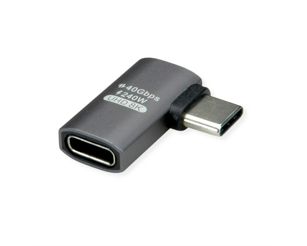 ROLINE USB4 Gen 3x2 Adapter Typ C ST/BU, Aluminium, 90°, flach, silberfarben