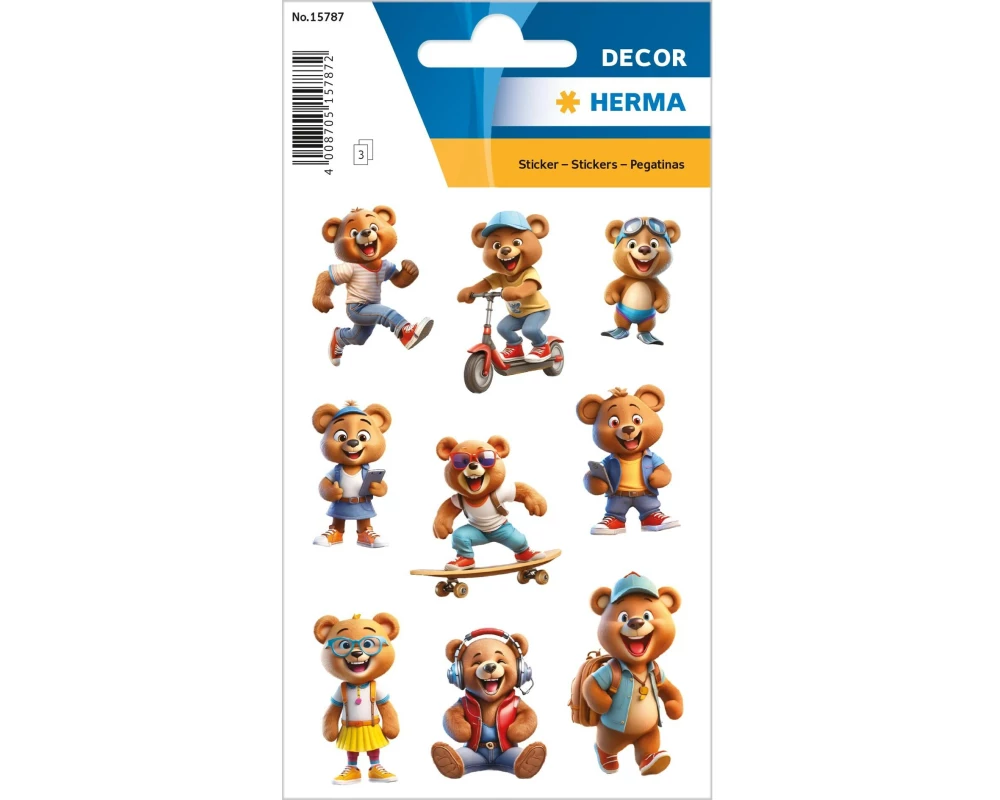 Herma Stickers Motivsticker Coole Teddys 3 Blatt mit je 9 Stickern