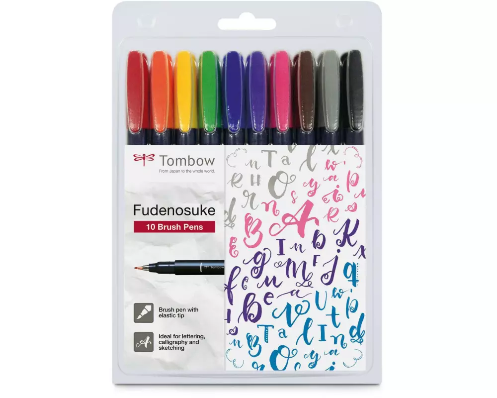 Tombow Fineliner Fudenosuke WS-BH farbig, 10er Set