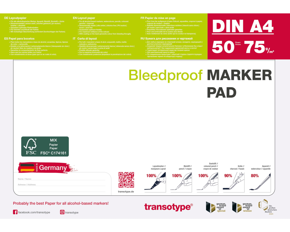 TRANSOTYPE Layoutpapier A4 25001 75g, weiss 50 Blatt