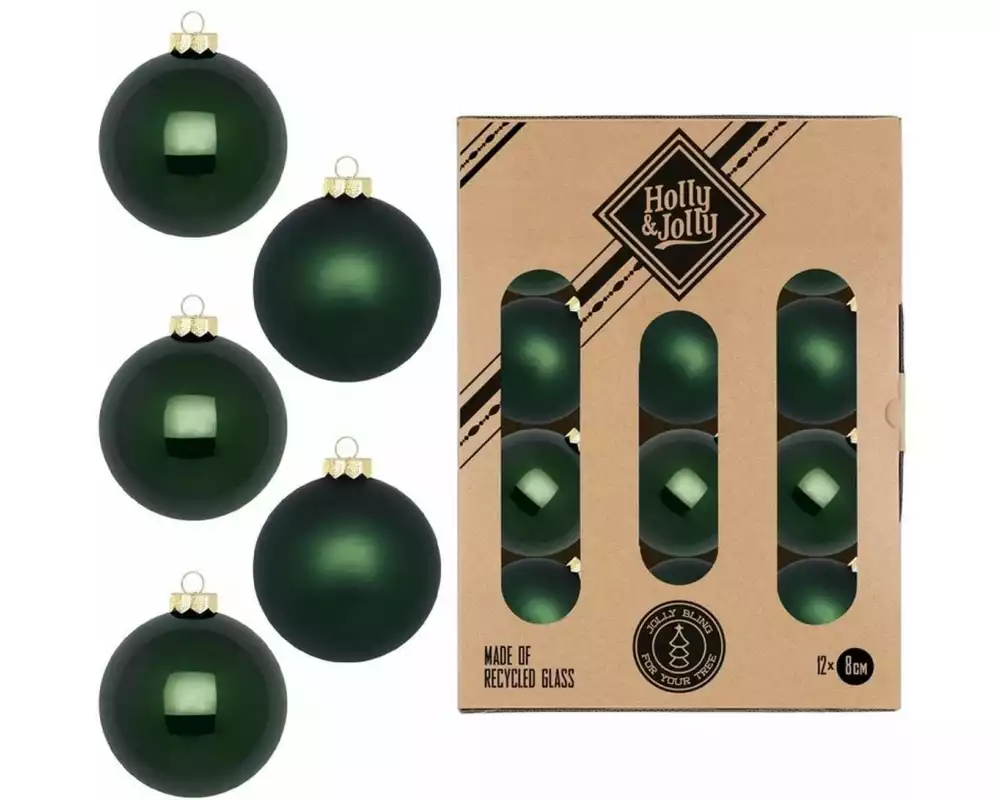 Holly & Jolly Weihnachtskugel Loden Green Ø 8 cm, 12 Stück