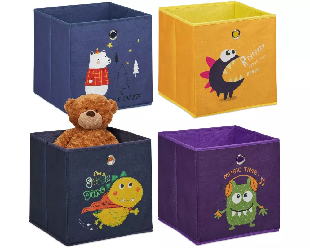 relaxdays Spielzeugbox Tiere 4 Stück