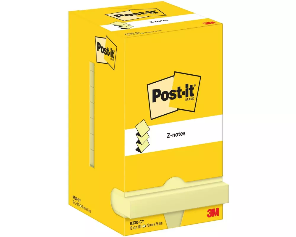 Post-it Notizzettel Z-Notes 76 x 76 mm, Gelb, 12 Blöcke