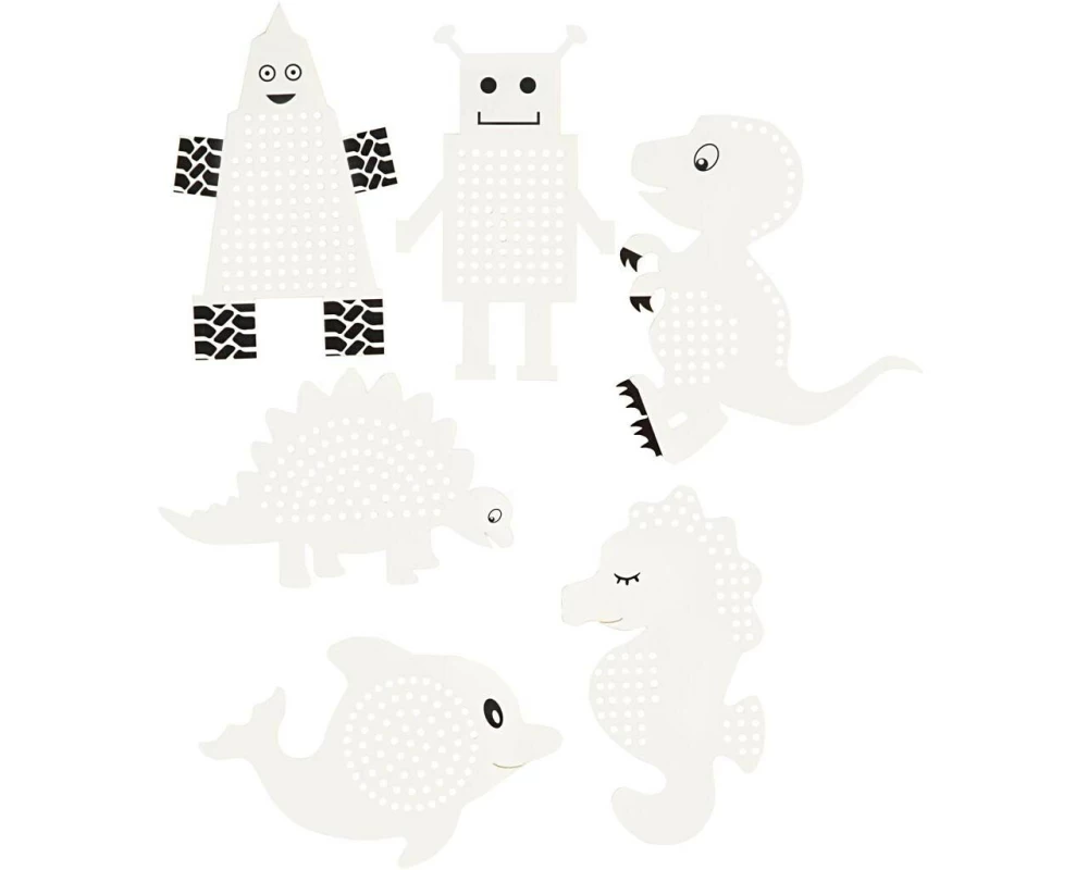 Creativ Company Stickkarton Roboter & Tiere 18 Blatt, Weiss