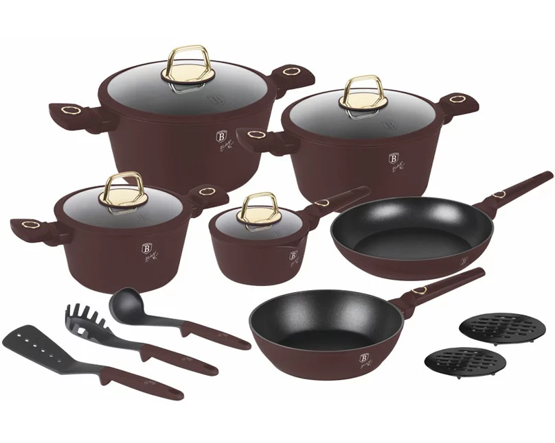 Berlinger Haus 15-teiliges Kochgeschirr-Set matt bordeaux Leonardo Collection