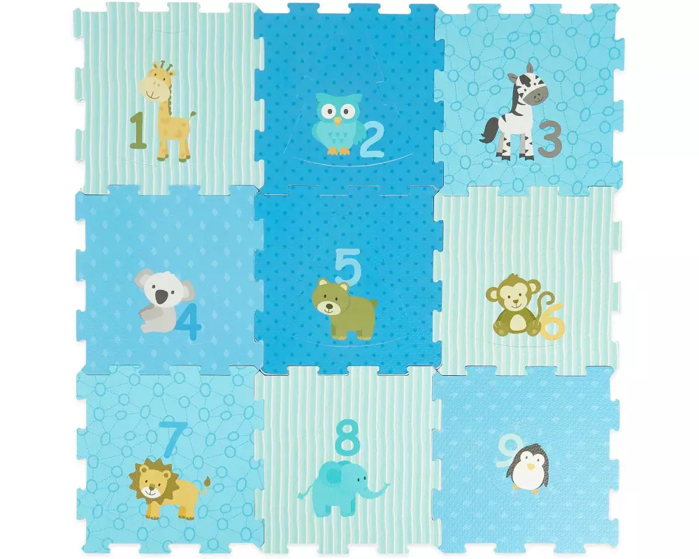 bieco Puzzlematte Tiere Blau, 18-teilig