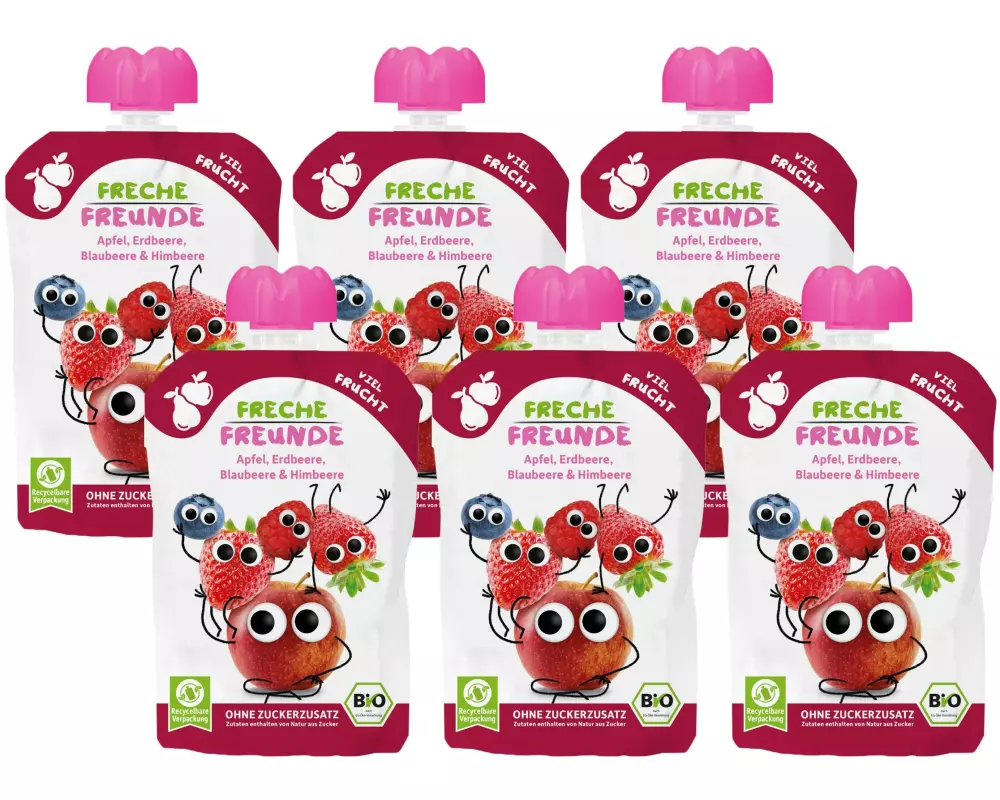Freche Freunde Quetschbeutel Apfel, Erdbeere, Blaubeere & Himbeere 6x 100 g