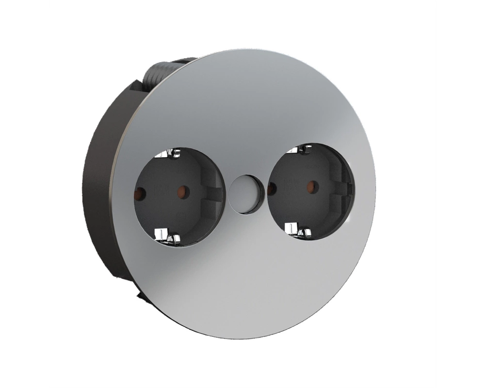 BACHMANN TWIST 2x Schutzkontakt, Aderendhülsen, Schutzkontaktmontagestecker, chrom, 2 m