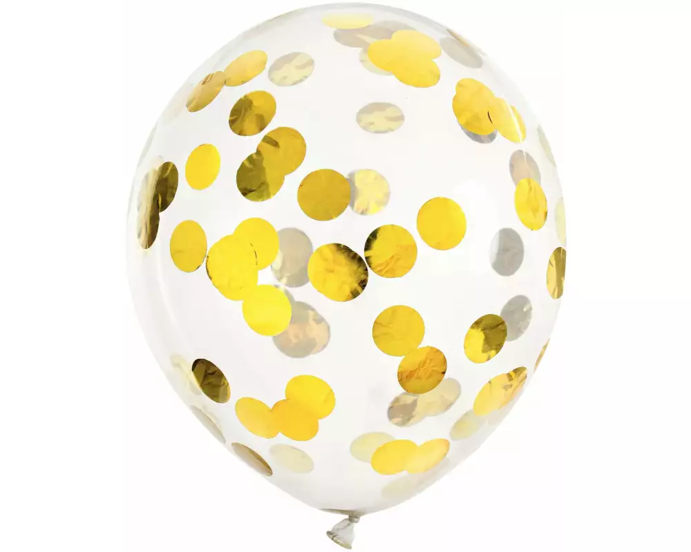 Partydeco Konfetti Luftballon rund Ø 30 cm, Transparent/Gold