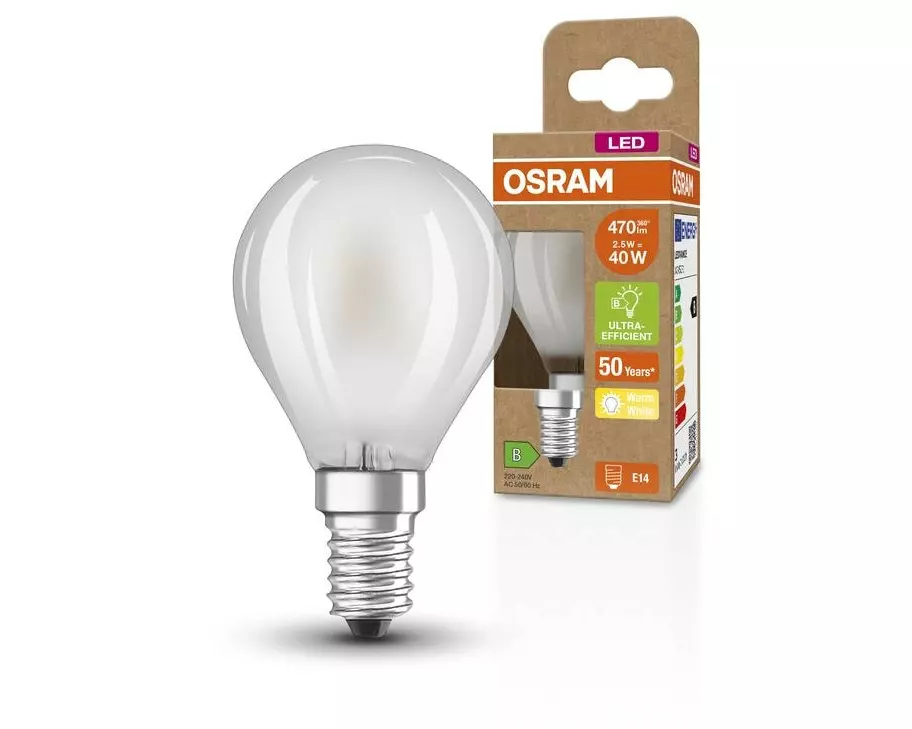 OSRAM LED CLASSIC P LAMPS ENERGY EFFICIENCY B 2.5W, E14, Warmweiss