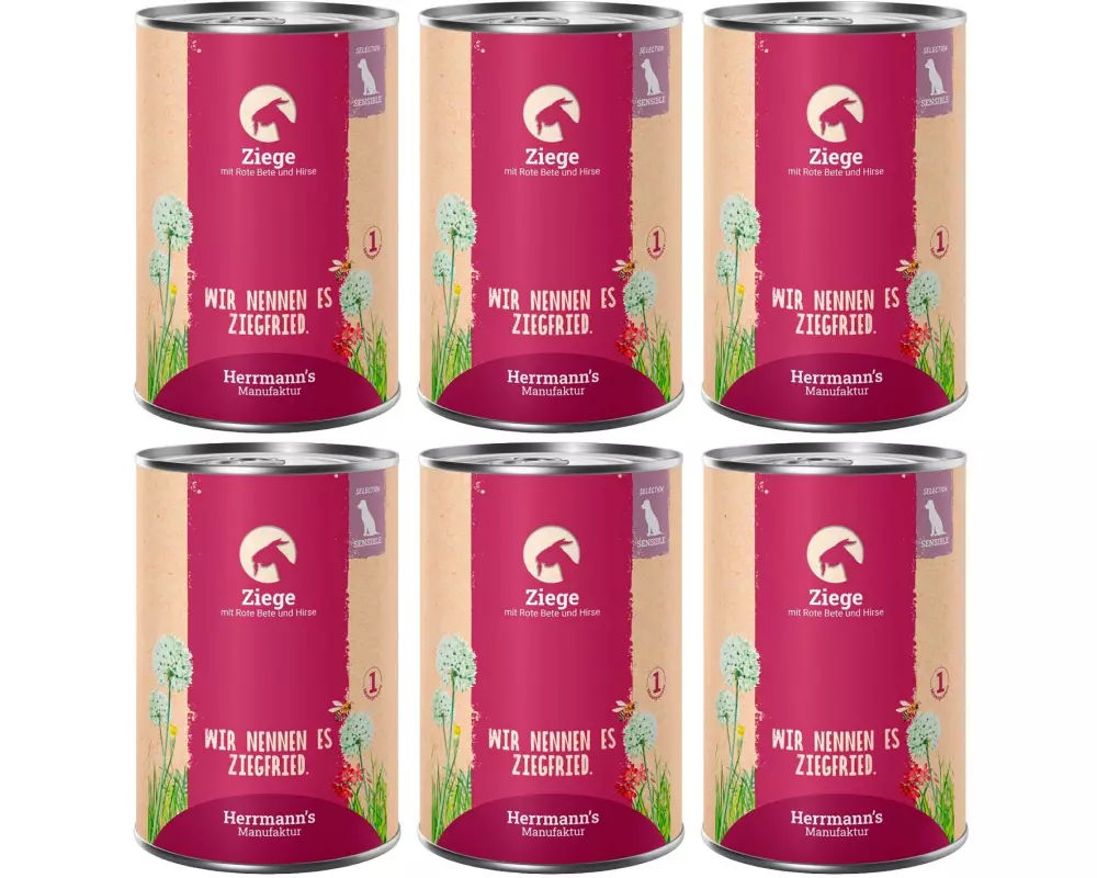 Herrmann's Nassfutter Ziege mit rote Beete und Hirse 6 x 400 g