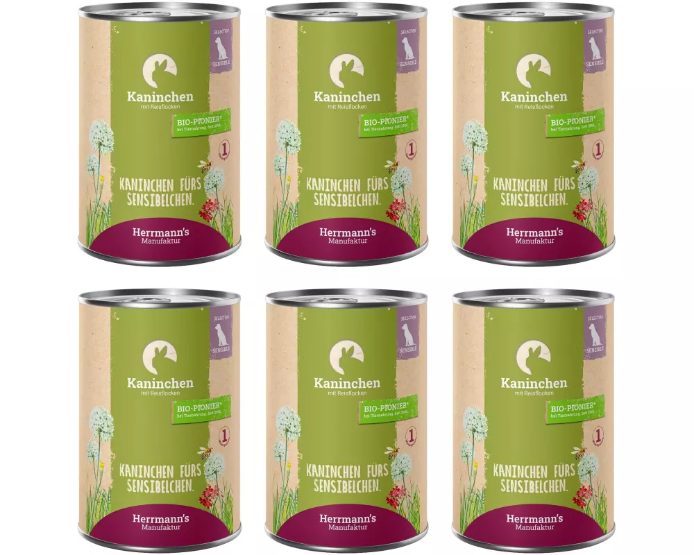 Herrmann's Nassfutter Kaninchen mit Reisflocken 6 x 400 g