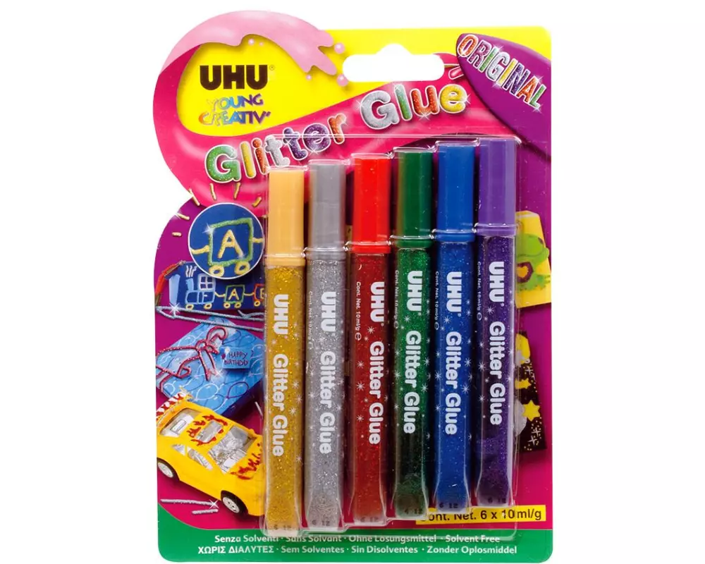 UHU Glitzerstift Glitter Original 6 x 10 ml, Mehrfarbig