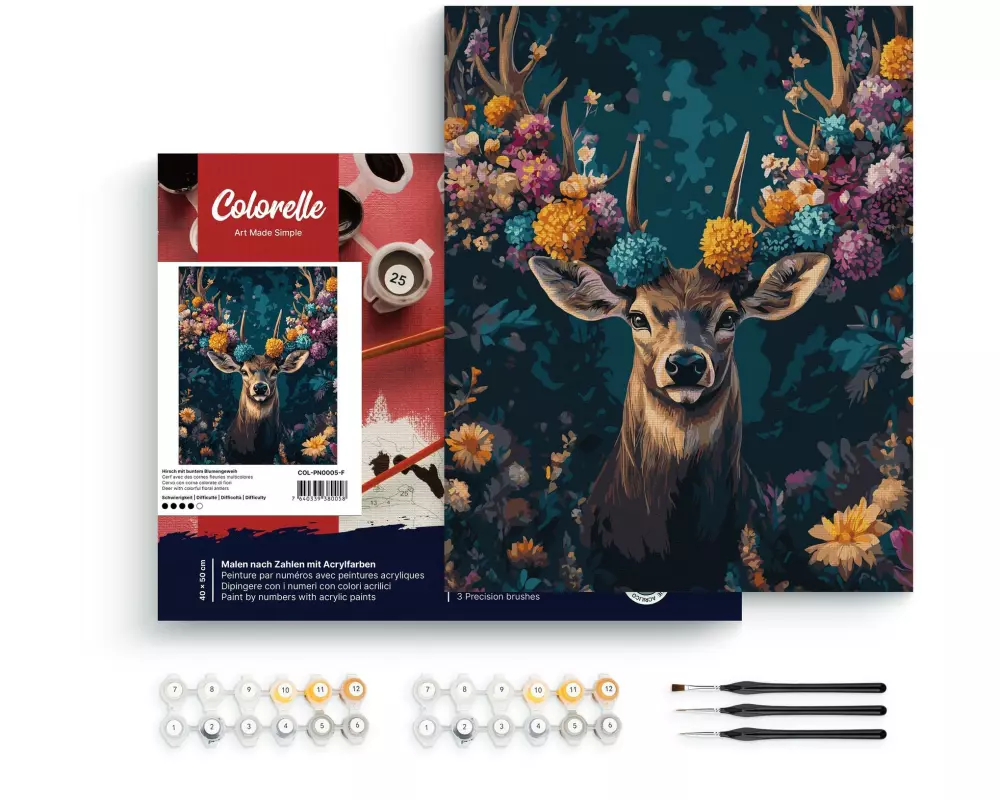 Colorelle Malen nach Zahlen Hirsch mit buntem Blumengeweih