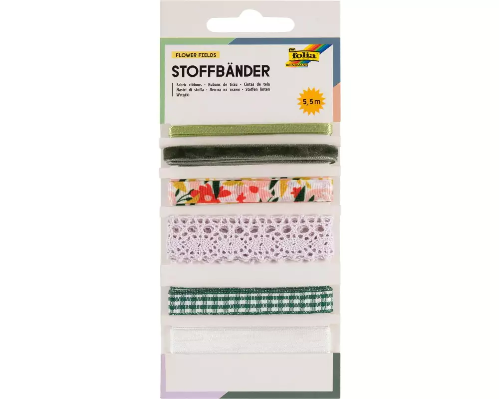 Folia Textilband Flower Fields 5.5 m, Mehrfarbig, 6 Stück