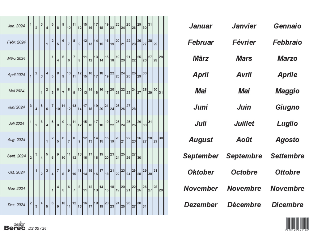 BEREC Datumsstreifenset 2025 DS05/25 selbstklebend 5-Tage-Woche
