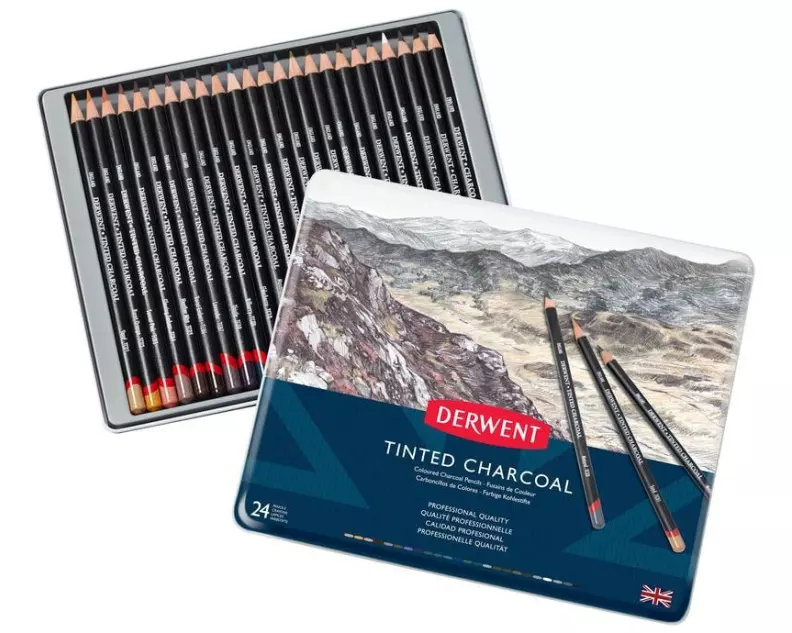 Derwent Getönte Kohle-Zeichenstifte, Wasserlöslich, 24-teilig
