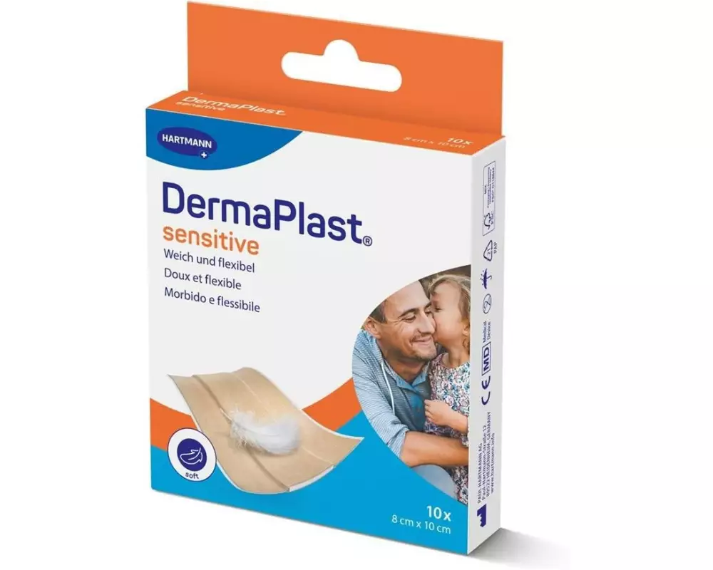 DermaPlast Sensitive Schnellverband beige 8 x 10 cm 10 Stück