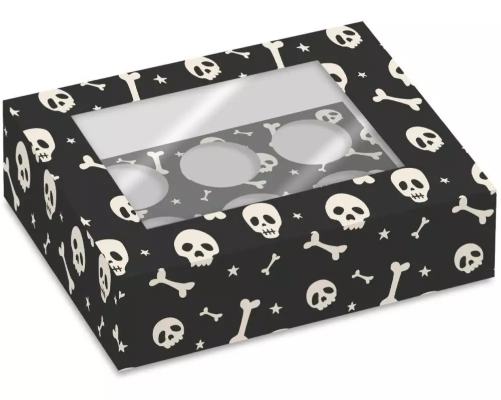 BackshopSchweiz Cupcake Box 6 Halloween Totenkopf 2 Stück, Schwarz