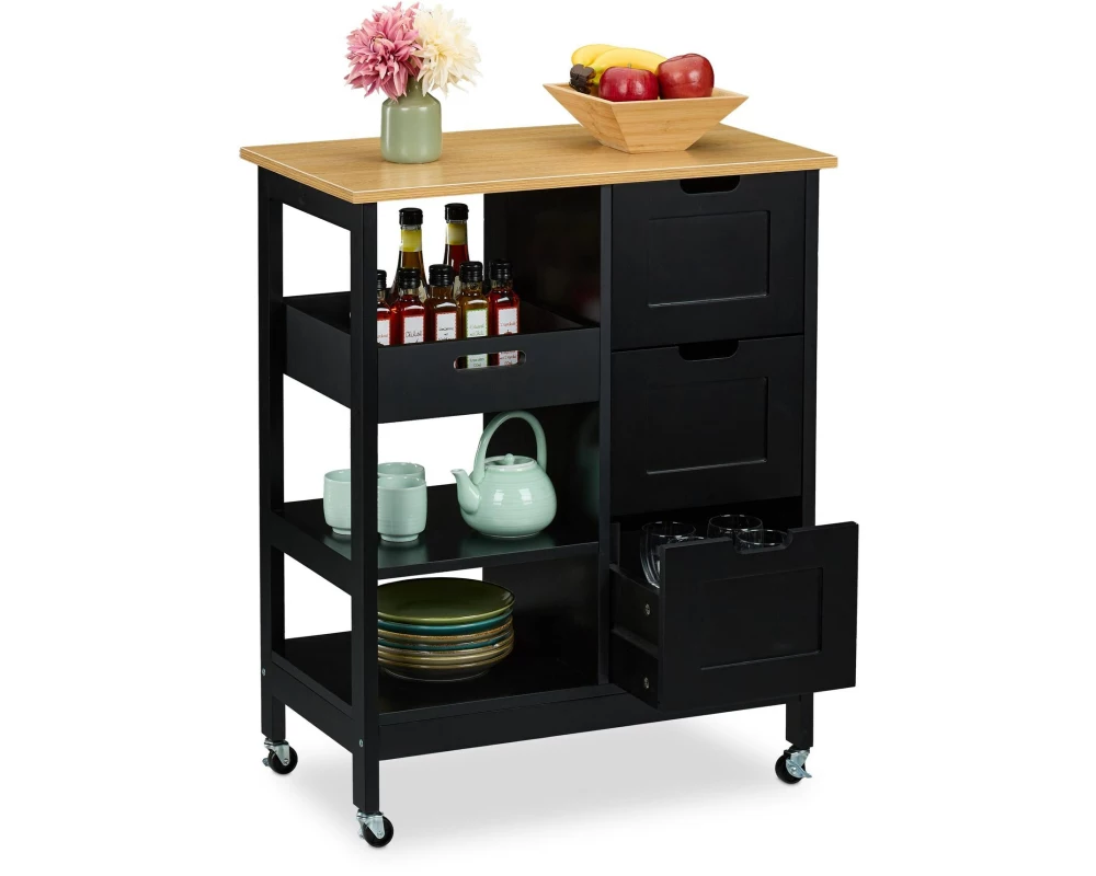 relaxdays Küchenwagen 85 x 68.5 x 38.5 cm, Schwarz