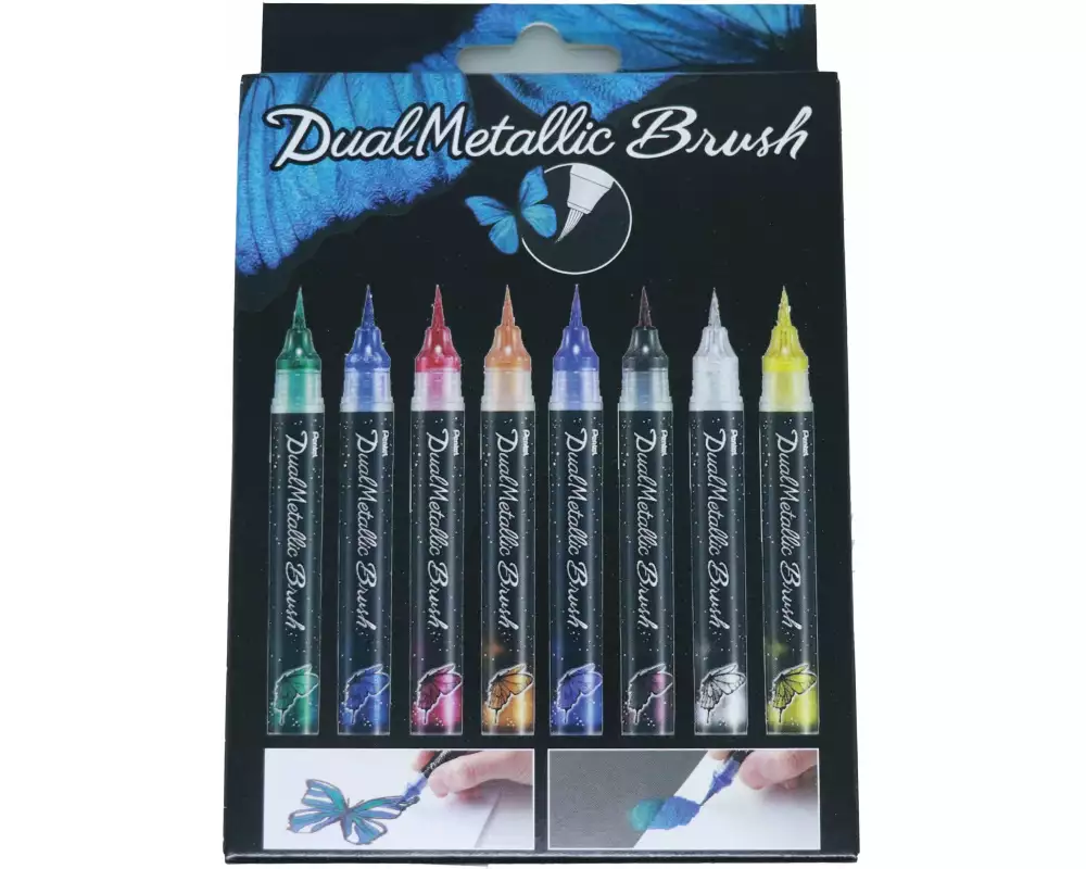 pentel Pinselstift Dual Metallic Brush Mehrfarbig, 8-teilig