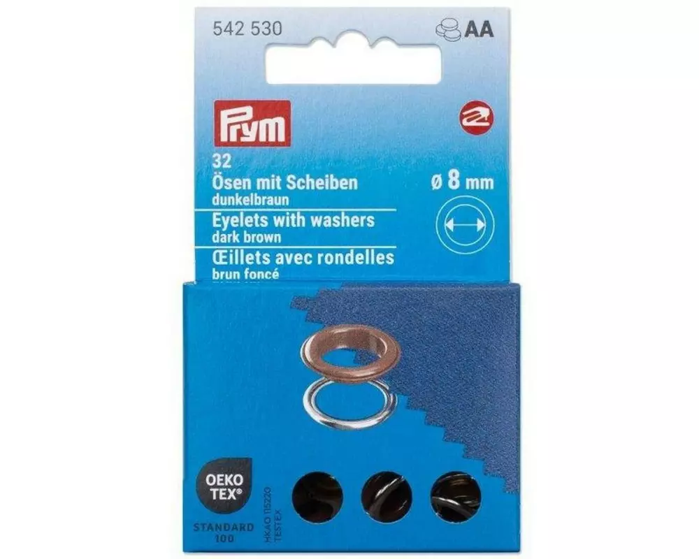 Prym Ösen mit Scheiben, 8 mm Dunkelbraun, Silber