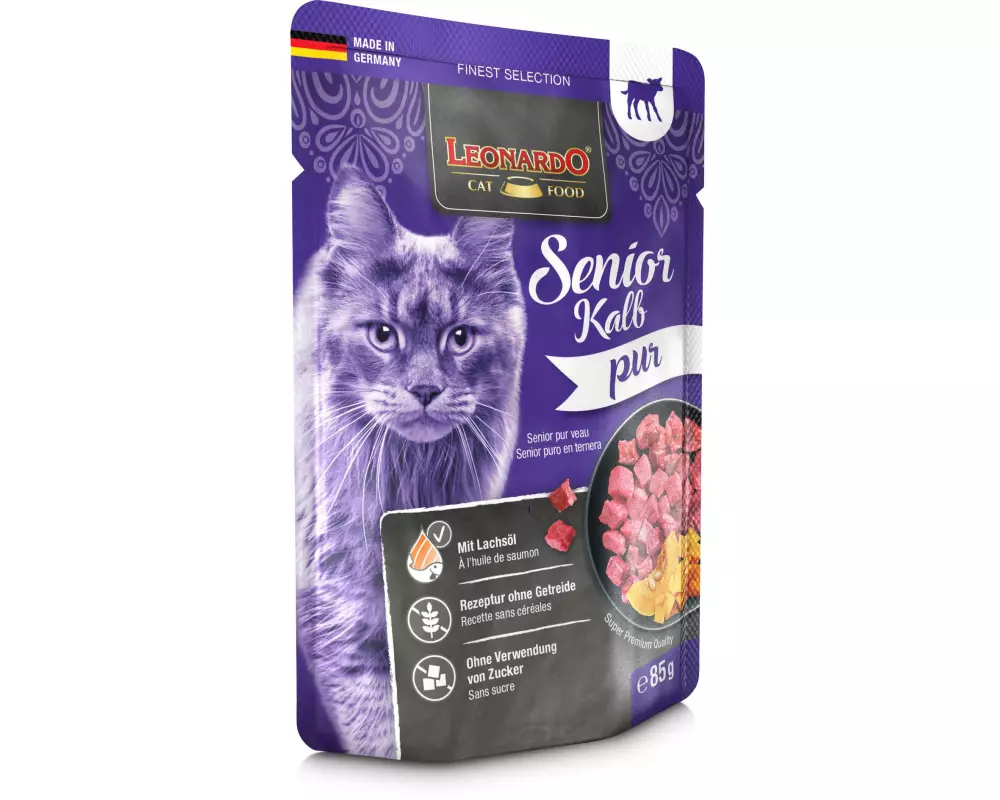 Leonardo Cat Food Nassfutter Senior Kalb Pur, 85 g