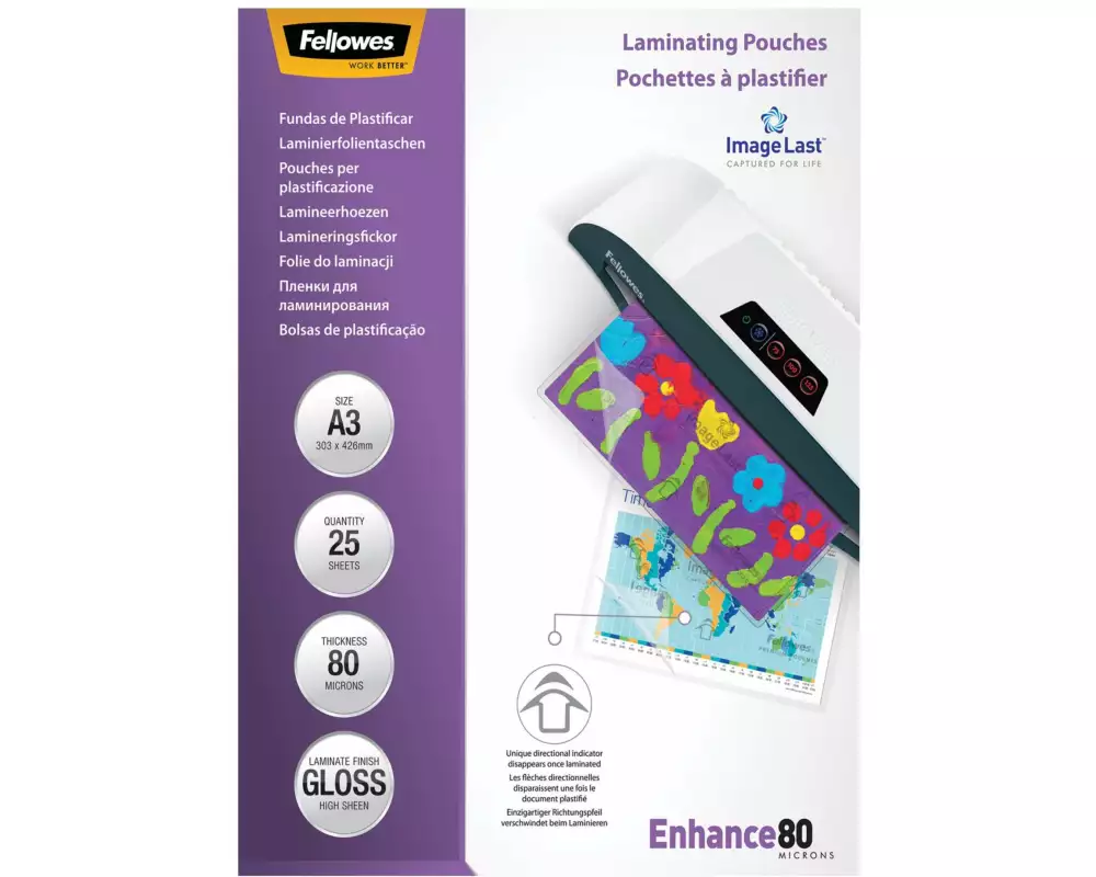 Fellowes Laminierfolie A3, 80 µm, 25 Stück, Glänzend
