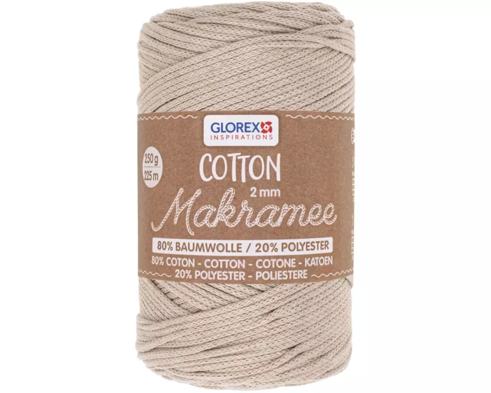 Glorex Wolle Makramee Cotton 2 mm, 250g, Taupe