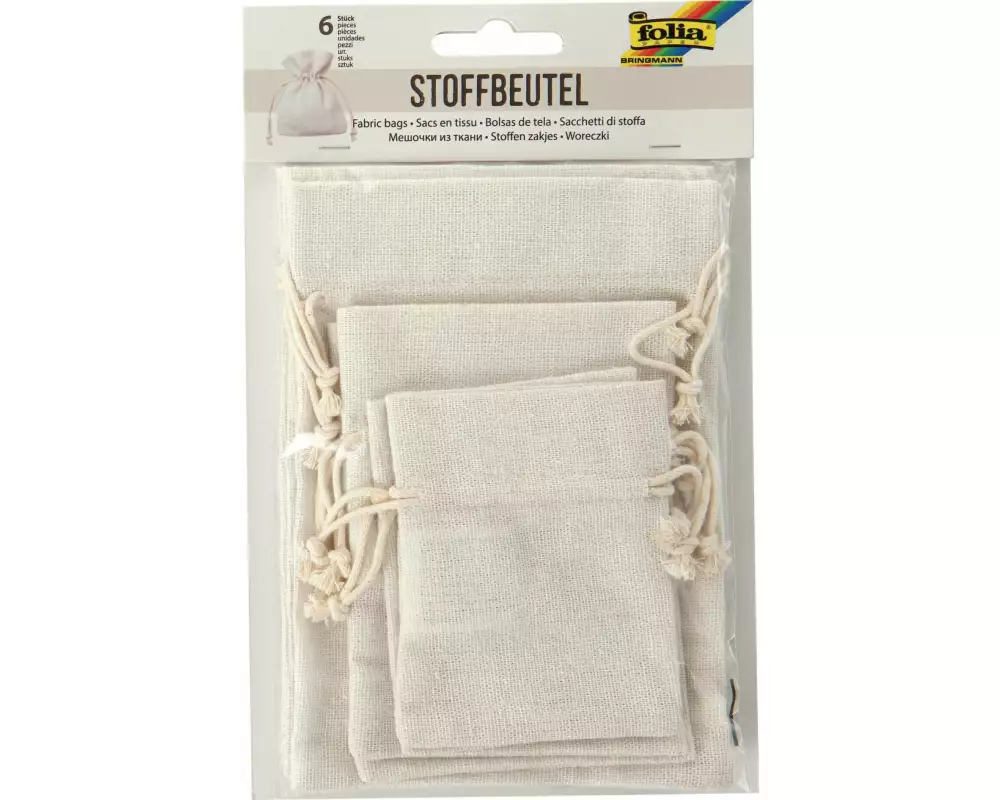 Folia Stoffbeutel Nature, 6 Stück