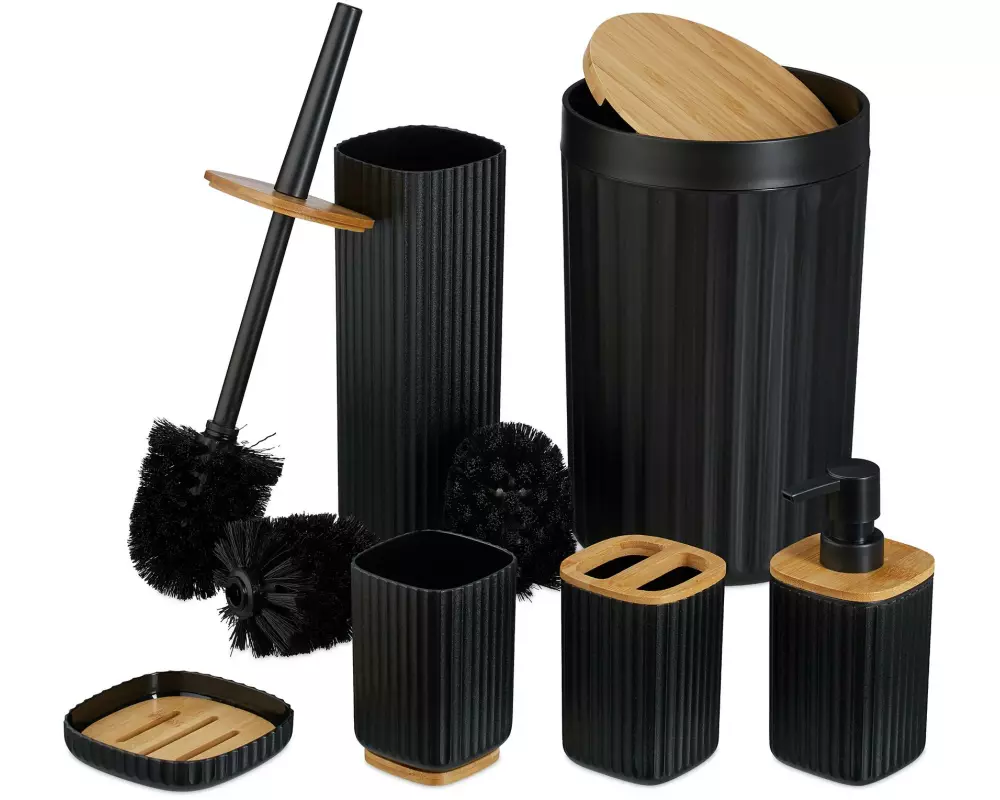 relaxdays Badezimmer-Set 6-teilig, Schwarz