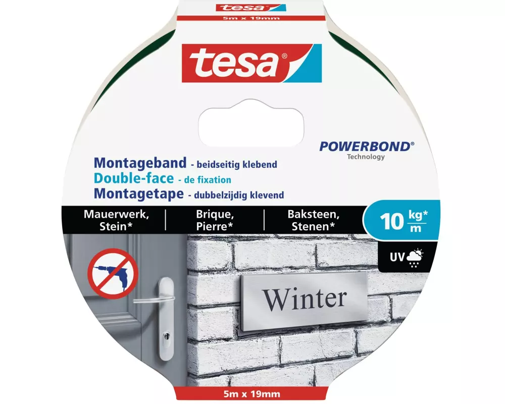 tesa Montageband 5 m x 19 mm Mauerwerk + Stein