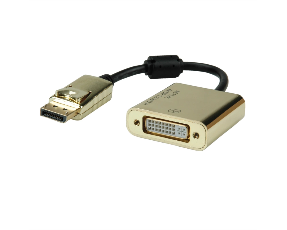 ROLINE GOLD 4K DisplayPort-DVI Adapter, Aktiv, v1.2, DP ST - DVI BU