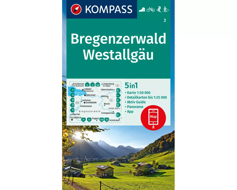 KOMPASS Wanderkarte 2 Bregenzerwald, Westallgäu 1:50.000
