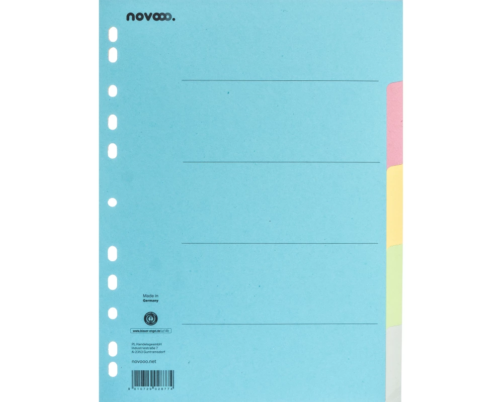 NOVOOO Kartonregister A4 40574 bunt 5-teilig