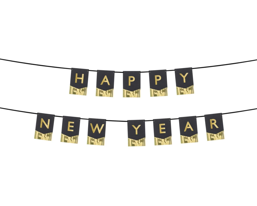 Partydeco Girlande Happy New Year 3.5 m, Gold