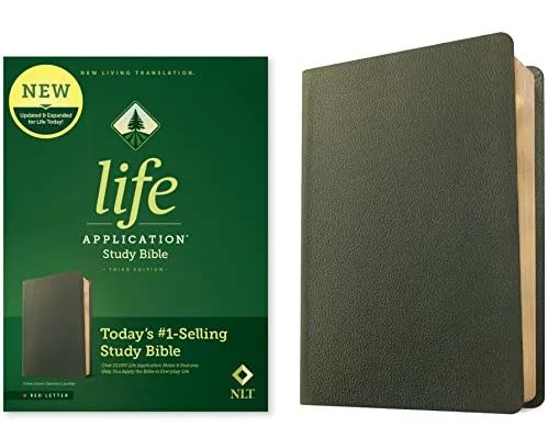 NLT Life Application Study Bible, Third Edition (Genuine Leather, Olive Green, Red Letter)