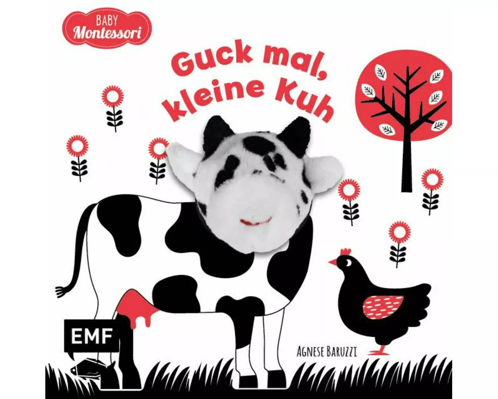 Kontrastbuch für Babys mit Fingerpuppe: Guck mal, kleine Kuh