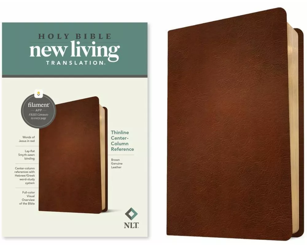 NLT Thinline Center-Column Reference Bible, Filament Enabled (Genuine Leather, Brown, Red Letter)